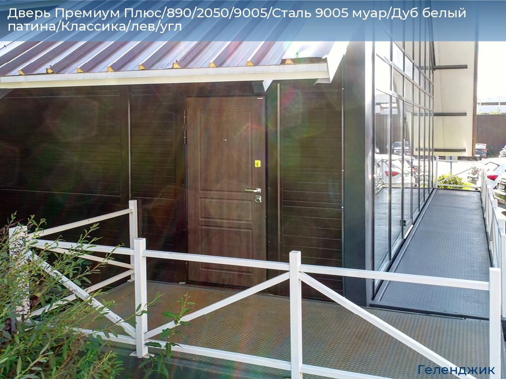 Дверь Премиум Плюс/890/2050/9005/Сталь 9005 муар/Дуб белый патина/Классика/лев/угл, gelendzhik.doorhan.ru